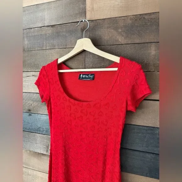 Vintage 90s All That Jazz Red Heart Textured Mini Dress - Picture 3 of 11
